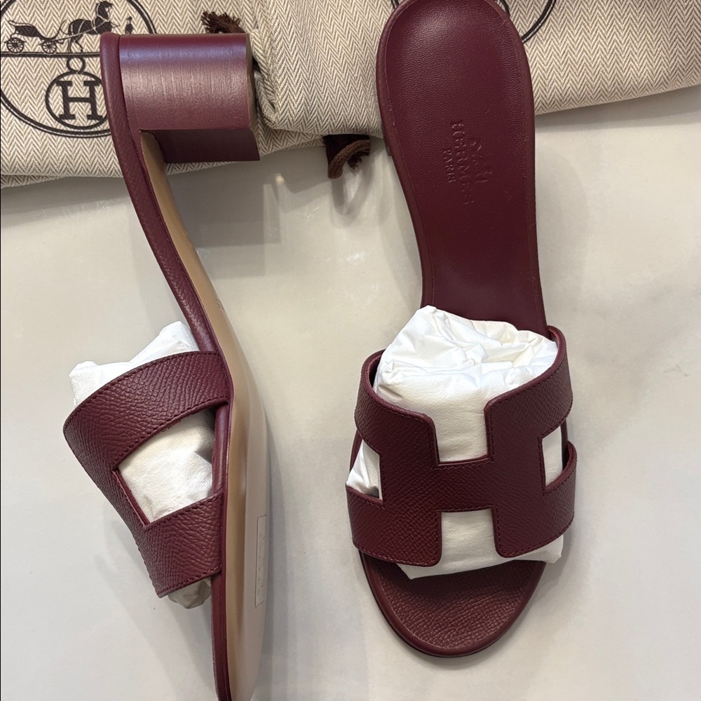 Brand new Hermes rouge H burgundy oasis sandal - Picture 3 of 6